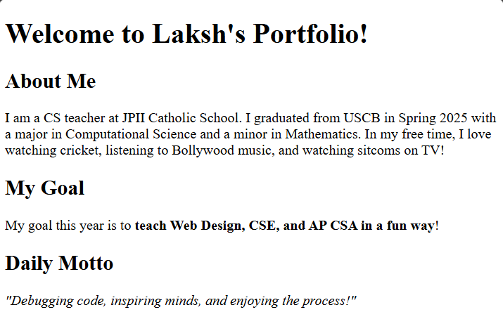 Laksh’s Portfolio Day 1 Image